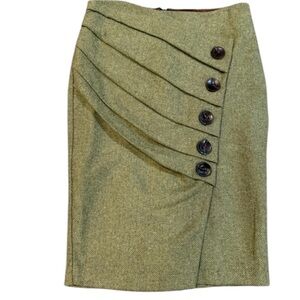Eva Franco for Anthropologie Green Herringbone Button Detail Skirt – Made in USA